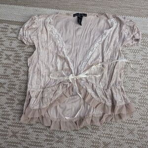 Girly Lace Ruffle Bow Tie Cropped Top